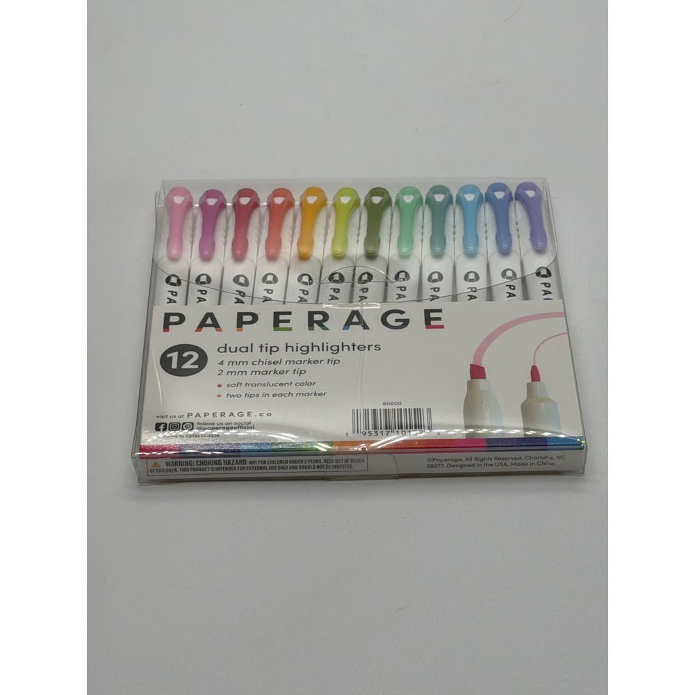Paperage 12 Count Dual Tip Highlighters Soft Translucent Colors 4mm 2mm 80600